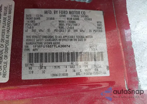 2007 Ford Expedition Eddie Bauer из США, поврежденный, VIN 1FMFU18577LA36874